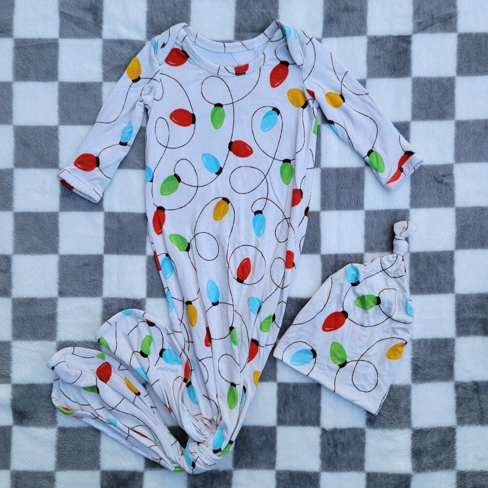 Little Snuggles Bamboo Christmas Lights Gown & Hat Size NB